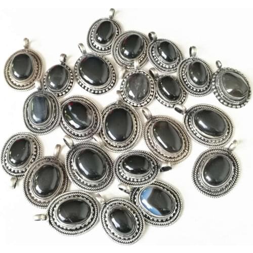 Nepal Vintage Pendants Copper Inlaid Natural Black Carnelian Charms TBP563