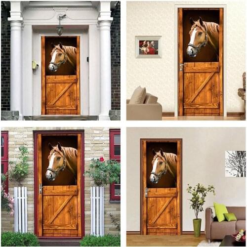 Vintage Stable Horse Door Stickers Modern Wall Art Decals Decal Wall Decor Mural Waterproof PVC Wallpaper DIY Decorations H D1K2