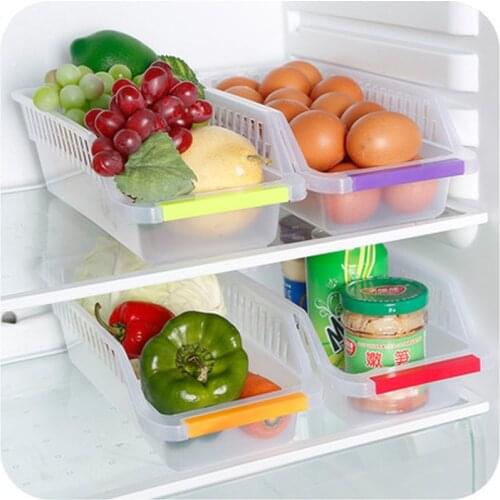 1Pcs Home Kitchen Fridge Organizer Space Saver Slide Under Shelf Rack Storage Holder Food Container Transparent Storage Drawers