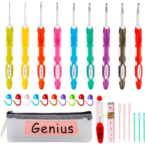 28pcs Crochet Hooks Set Ergonomic Crochet Hooks Needles Latch Hook Soft Grip Handles Knitting Needles Sewing Art Tools