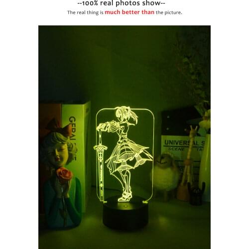 Acrylic 3D Nightlight LED Night Lamp Swordswoman Figure Smart Phone Control Desk Light Room Decoration Gift for Anime Fans