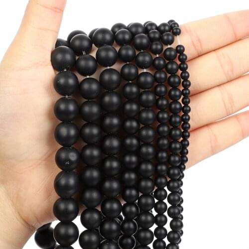 Natural Stone Beads Frosted Black Agate Charm Round Loose Beads for Jewelry Making Needlework Bracelet DIY 4-12 MM
