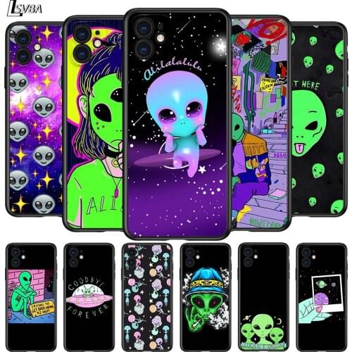 Cartoon Space Alien for Apple iPhone 12 Pro Max Mini 11 Pro XS Max X XR 6S 6 7 8 Plus 5 5S SE2020 Black Phone Case