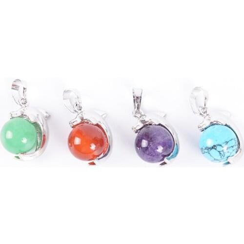 Dolphin Animal Necklaces Pendants for Girl Reiki Lapis Lazuli Chakra Natural Round Gem Stone Beads Handcrafted Jewelry D863-D873