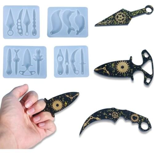DIY Crystal Epoxy Resin Mold Keychain Finger Cots Knife Defense Mirror Silicone Mold For Resin