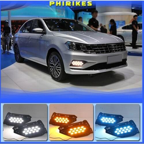 2PCS LED Daytime Running Light For Volkswagen VW Jetta 2017-2019 Dynamic Yellow Turn Signal Relay 12V Car DRL Lamp
