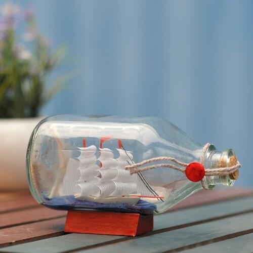 Home Decoration Drift Bottle Mediterranean Sailing Boat In Bottles Model Mini Garden Glass Figurines