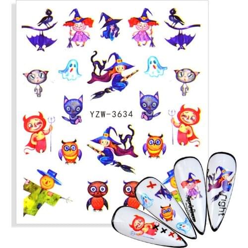 Halloween Series Water Transfer Slider for Nail Art Decorations Cute Cartoon Devil Witch Sticker Manicure Tattoos Foil Decals
