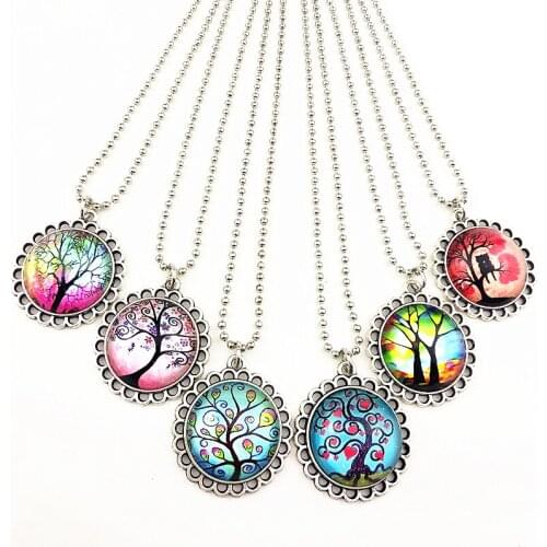 Jiangzimei 24pcs New design tree of life,Mandala,Bandanna,rose,Silver plated antique Bohemia Necklace for women Girls party gift