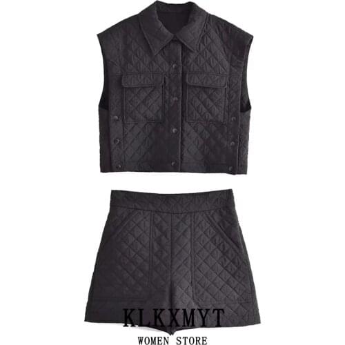 Klkxmyt Za 2021 Women Shorts Set Black Vest Jacket Female Set Woman 2 Pieces High Waist Shorts Quilting Cotton Casual Vest Suit