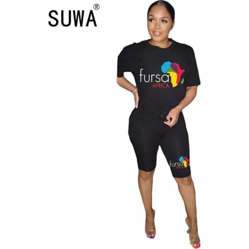 Hot recommend style summer tw piece lounge set women cotton t-shirt tops + high waist biker shorts tracksuit streetwear