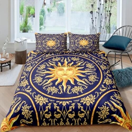 3D Print Celestial Baroque Bedding Set Sun Face Moon & Star Comforter Duvet Covers 150x200 Quilts Pillowcase King Queen Size Bed