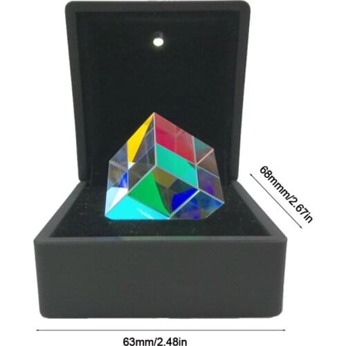K1KA Creative Gift Color-collecting Prism 6-sided Light Cube W/ Light Box Square Prism Optical Glass Lens Decoration Gift