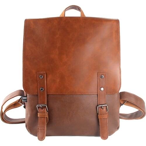 Hot Selling Men PU Leather Backpack School Bag Casual Large Capacity for Travel Mobile Phone Laptop -B5