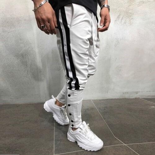 Hot Mens Sweatpants Side Stripe Hip Hop Track Pants Street Wear Skinny Jogger Sweatpants Elastic Waist Male Casual Trousers 3XL
