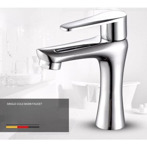 Copper Single Cold Basin Faucet Desktop Washbasin Vertical Large Curved Basin Faucet