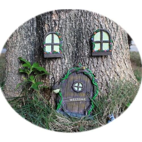 Miniature Fairy Tree Decorations Garden Ornament Fairy Door And Windows Glow In The Dark Door Craft Sculptures Resin Statue 2021