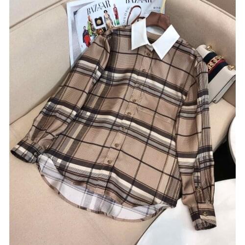 Fashion 2021 new ladies long-sleeved sexy retro British style silk shirt 0115