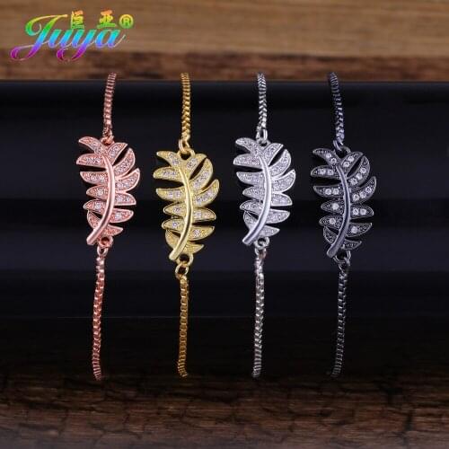 Fashion Women Charm Bracelets Micro Pave Zircon Gold/Rose Gold Leaf Charms With Gold Chains Bracelets