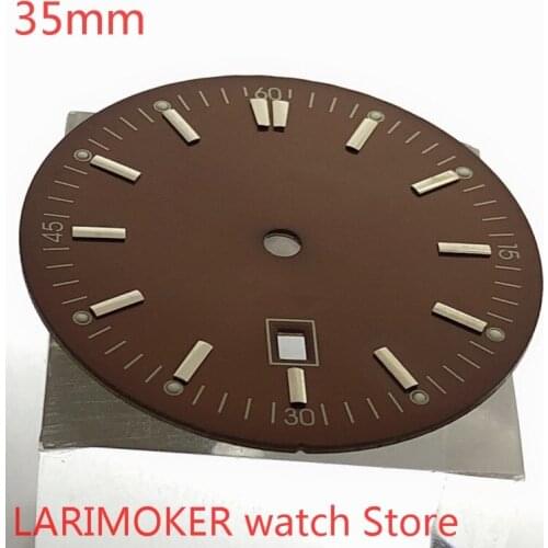 No logo sterile34.8mm square dial date kit ETA 2824/2836 Miyota 8215/8205/821A movement mens watch night plate part brown