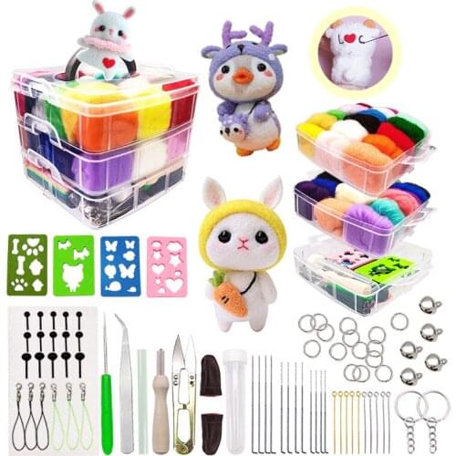 16-70Color DIY Wool Felt Kit Handle Wool Felting Tools Handmade Felt Needle Set 1Pack Felting Fabric Materials Handcraft