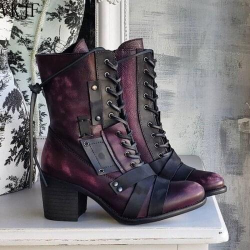 2021New Women Winter Outdoor Lace-up Ankle Boots Ladies Square Heel PU Boot Plus Size 35-43 Casual Booties