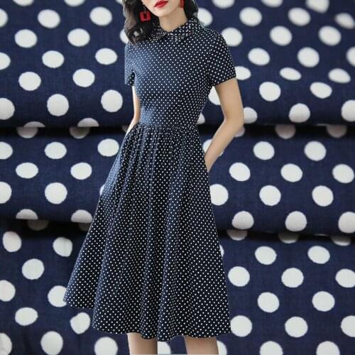 New spring and summer models Micro elastic wave dot printing cotton fabric navy blue windbreaker jacket dress pants cloth fabric