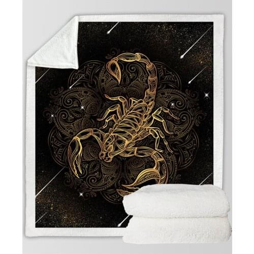 LISM Golden Scorpion Blanket Meteor Scorpio Bedding Vintage Sofa Velvet Plush Blanket Constellation manta Throw For bed