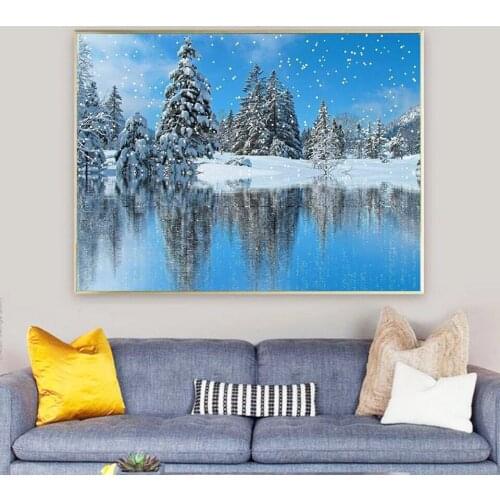 Scenery,Diamond painting,Snowy Lake,Cross Stitch,Full,Diamond Embroidery,Round/Square,Needlework,Diamond Mosaic,Gift,Home Decor