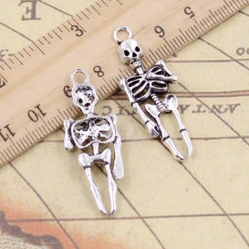 10pcs Charms Skeleton Man Halloween 41x15mm Tibetan Silver Color Pendants Antique Jewelry Making DIY Handmade Craft