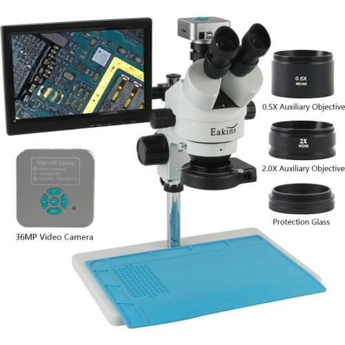 7X-45X Simul-focal Industrial Trinocular Stereo Microscope 1080P 36MP HDMI USB Microscope Video Camera+ 10.1" LCD For PCB Repair