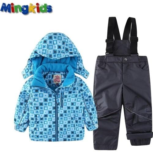 New 2021 Export Europe Boy warm spring autumn suit Jacket pants snow ski Overalls padded Winter windproof 2-8 years old