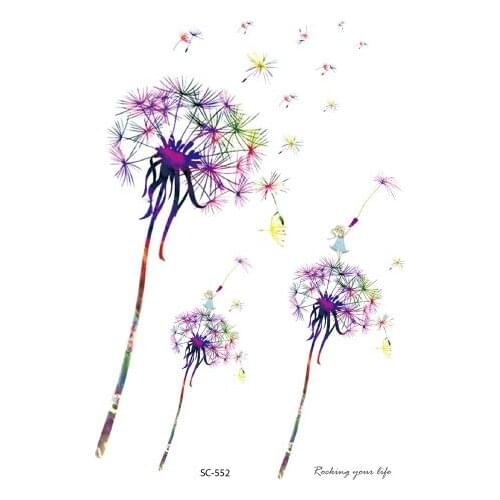 Rocooart SC552 Colorful Dandelion Fake Tattoo For Girls Flower Taty Body Art Temporary Tattoo Sticker Women Tatuagem Flash Tatoo