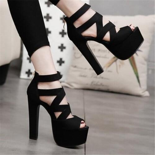 Spring Summer 15CM Fashion Thick With Sandals Fish Mouth Shoes High-heeled Hollow Sandals Nightclub High .ZYW-303-57