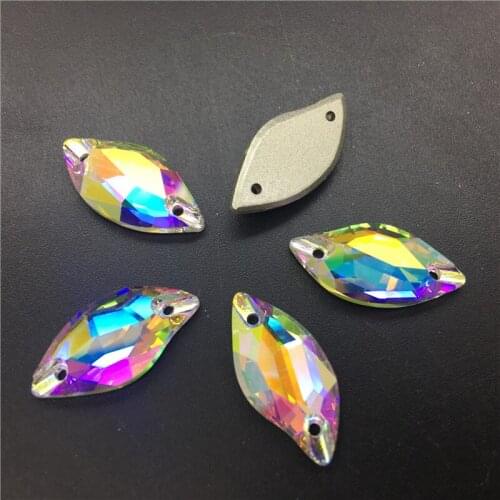 K9 Sew On AB Crystal Leaf Sew On Stones Flatback 10x20mm 14x30mm beauty fish Sewing Glass Crystal Beads For Dress Jewelry