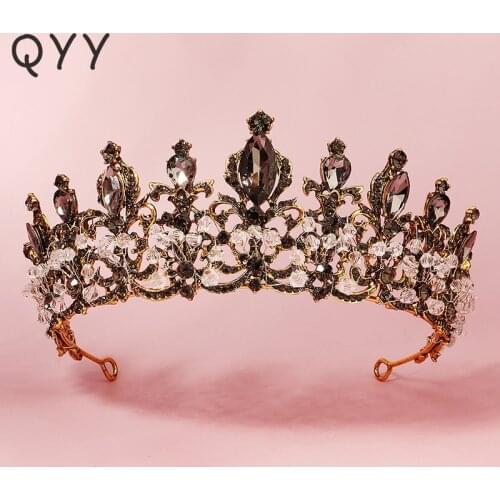 QYY Handmade Crystal Tiaras and Crowns Ancient Gold Crown Party Hair Jewelry for Women Hair Accessories Prom Headpiece Gift