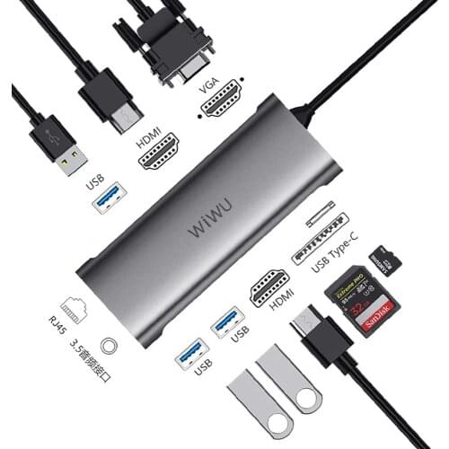 WIWU USB Hub 3.0 to HDMI Adapter for MacBook Pro Air Multi-function Dual Type C Hub for Huawei Android Mobile Phone USB C Hub