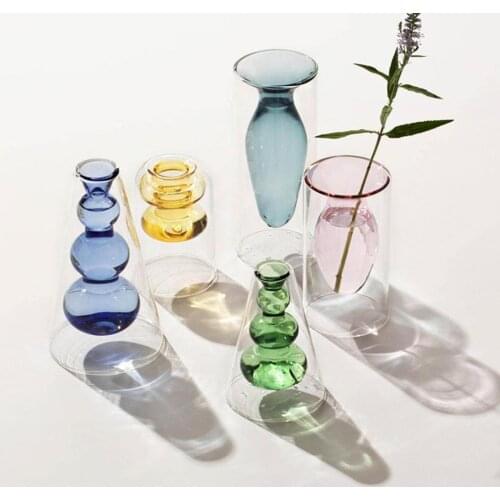 Hydroponics Vase Modern Office Bonsai Air Plants Flower Vase Novelty Planter Pot Home Office Room Decoration Glass Planter Blue