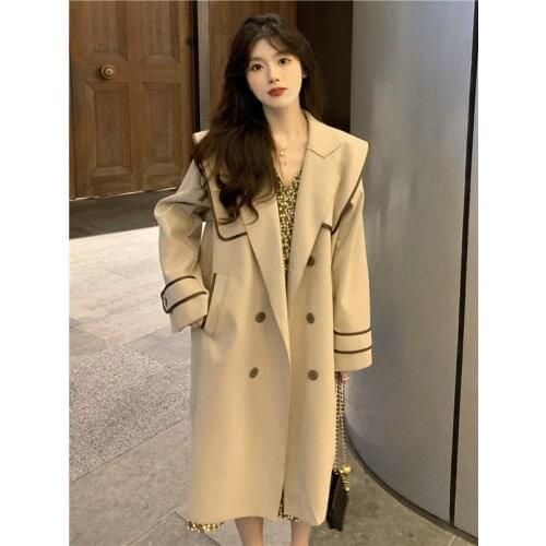 2021 Ms. Spring and Autumn sweet double row buckle hair what windbreaker Korean version temperament in the long coat coat