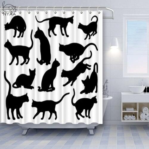 Cat Printed Shower Curtain Cartoon Animal Bath Curtains Bathroom For Bathtub Bathing Cover Shower Curtains With 12 pcs Hooks
