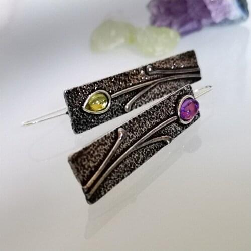 Boho Tribal Branch Flower Oil Drop Earrings For Women Vintage Handmade Teardrop Purple Resin Stone Earings Statement Brinco Gift