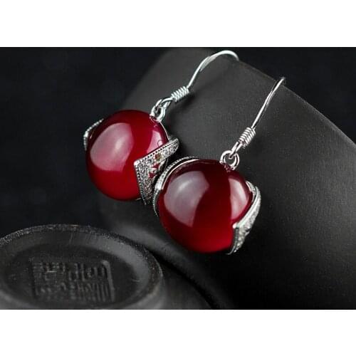 Vintage Red Gemstone Thai Silver Handmade Earrings For Women 925 Silver Drop Earrings Fine Jewelry Pendant Birthday gift