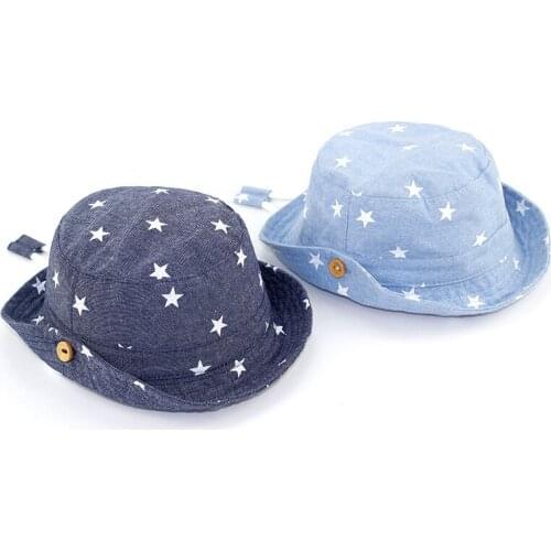 1pc New Childrens Denim Hat Spring And Autumn Windproof Sunscreen Stars Fisherman Cap