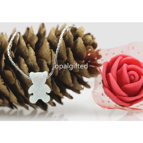 1pc Francy Synthetic OP17 Snow White Opal Bear Shape Pendant with 925 Sterling Silver Opal Necklace for gift with High Quality