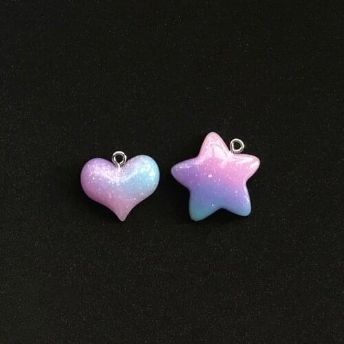 10pcs Cuet Gradient Resin Flatback Glitter Heart And Star For Necklace Keychain Pendant DIY Making Accessories