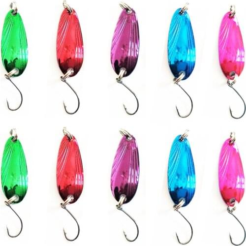 10pcs/Lot 2.5g/3.5g Spoon Metal Sequins Bait Shell Pattern Spin Sequin Fishing Lure Artificial Trout Hard Baits Mixed Color