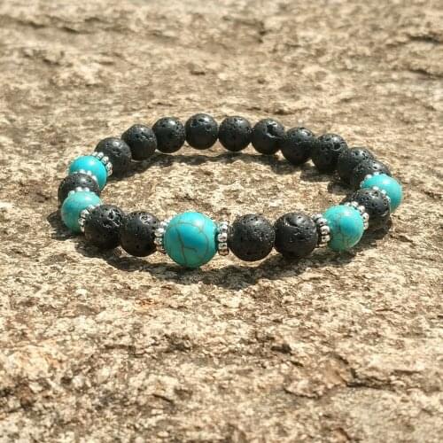 2 Styles Green White Stone 8mm Black Lava Beads DIY Aromatherapy Essential Oil Diffuser Bracelet Lover Stretch Yoga Jewelry