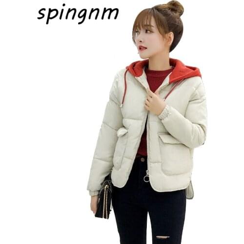 2018 new womens cotton coat womens short hooded winter large size loose down cotton clothes bread womens cotton jacket
