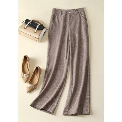 2021 New Spring Women Pants High Waist Women Woolen Long Pants Female Trousers Outwear Pure Color Stright Pants