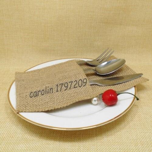 24pcs/lotNatural burlap Jute Cutlery Pocket Knife and Fork Burlap bag Wedding Table Decoration vintage rustic wedding decor